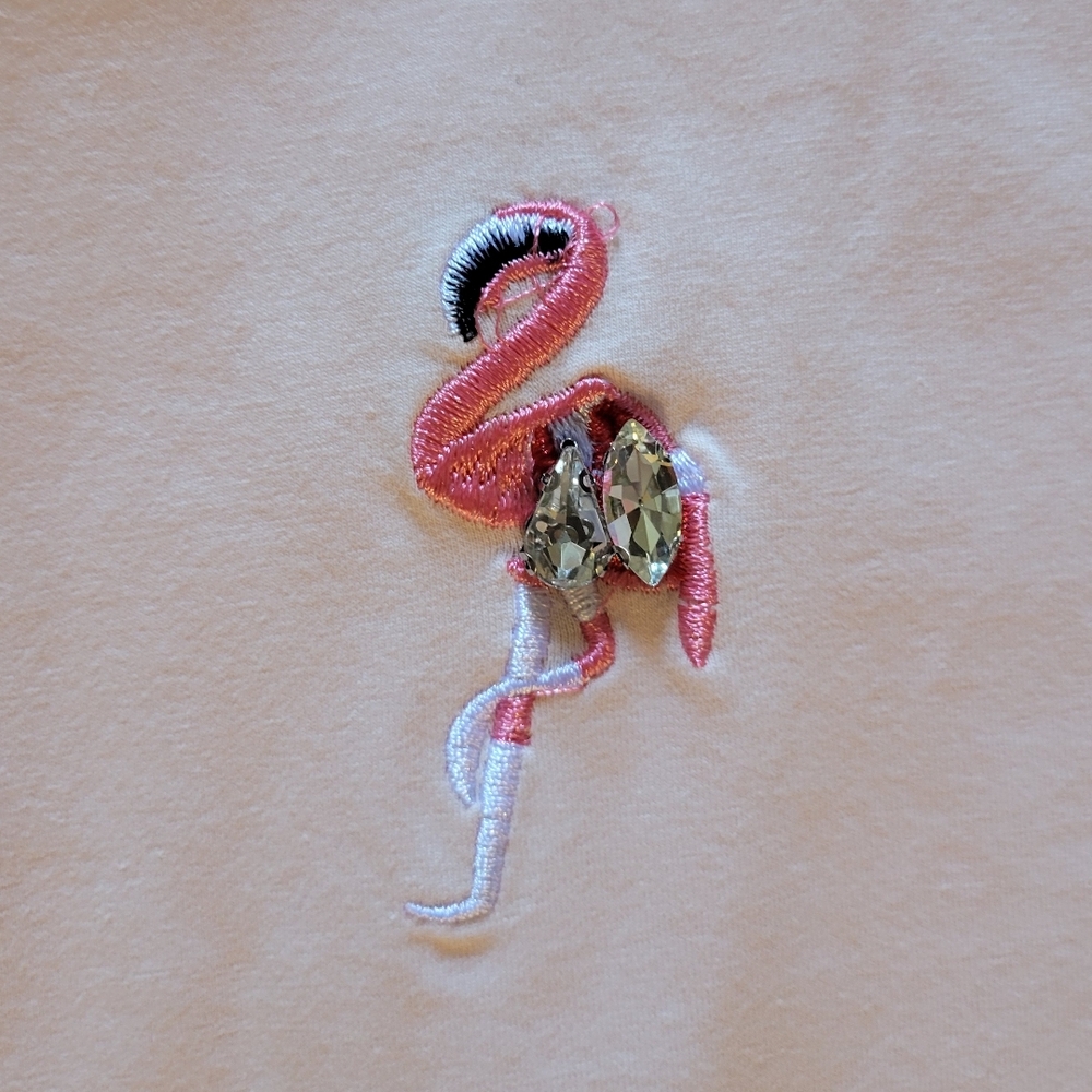 Women’s Short Sleeve Pink Flamingo Embroidered Tee - Picture 5 of 7